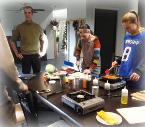 Class Chopping and prepping ingredients for making Kimbab rolls