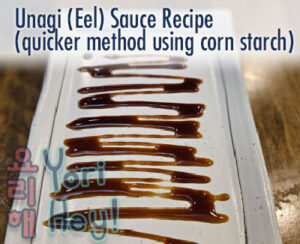 Plate showing unagi or eel sauce drizzled in zig-zag pattern